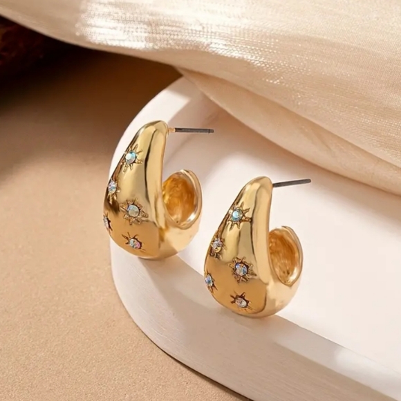 NEW Gold Half Hoop Earrings - Picture 2 of 5